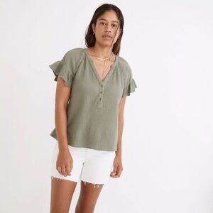 Madewell Lightspun Ruffle-Sleeve Henley Top